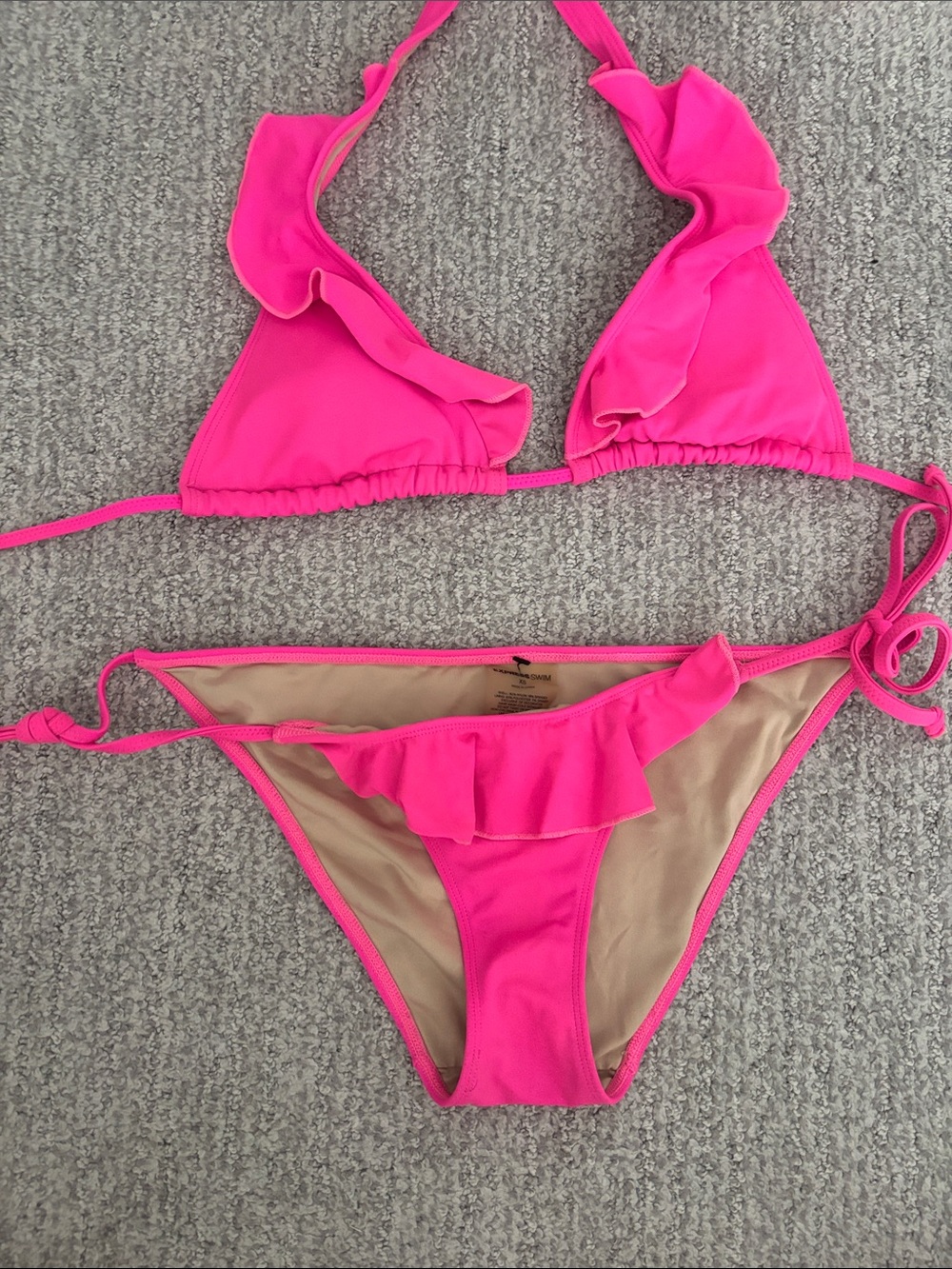 Express Hot Pink Ruffle Triangle Bikini Set - Picture 2 of 7